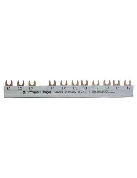 Busbar - Baretă alimentare - 3P trifazat tip furcă 12M (4x MCB 3P) 10mm² 63A - Hager KDN363F