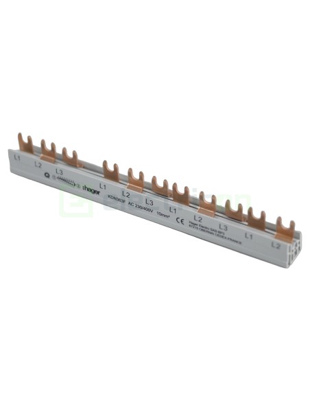 Busbar - Baretă alimentare - 3P trifazat tip furcă 12M (4x MCB 3P) 10mm² 63A - Hager KDN363F