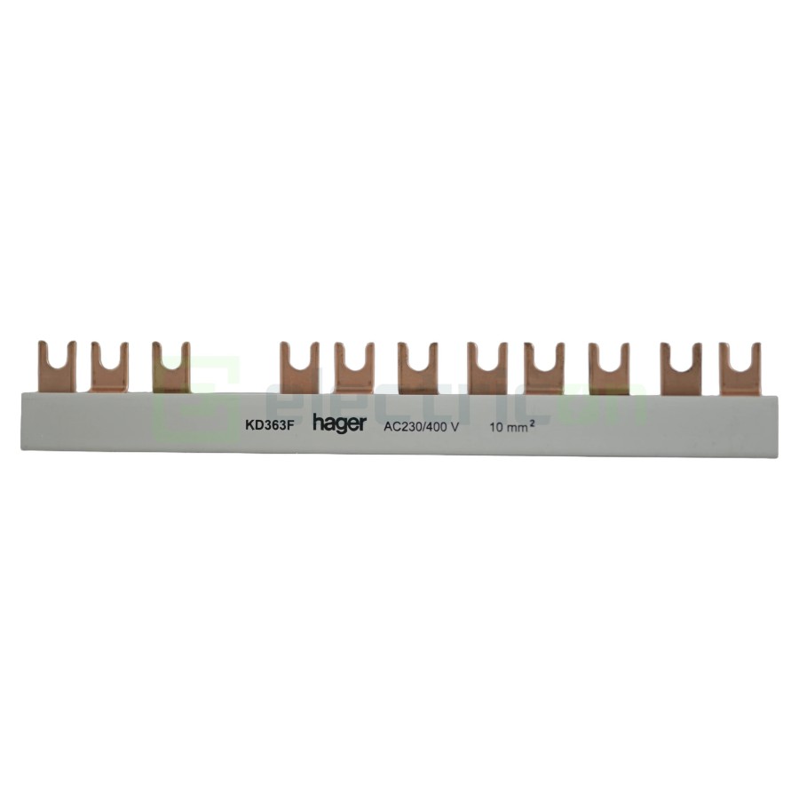 Busbar - Baretă alimentare - 3P trifazat tip furcă 12M (4x MCB 3P) 10mm² 63A - Hager KD363F