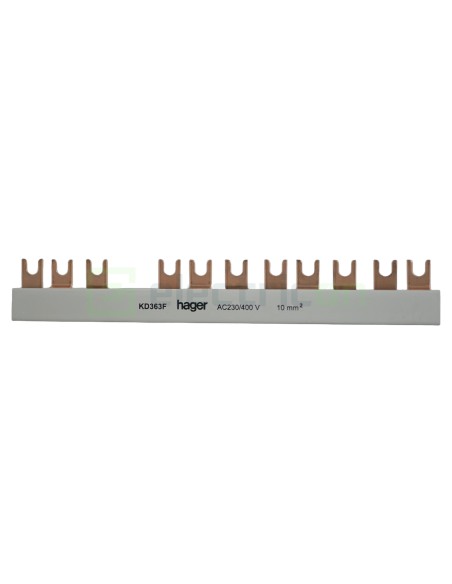 Busbar - Baretă alimentare - 3P trifazat tip furcă 12M (4x MCB 3P) 10mm² 63A - Hager KD363F