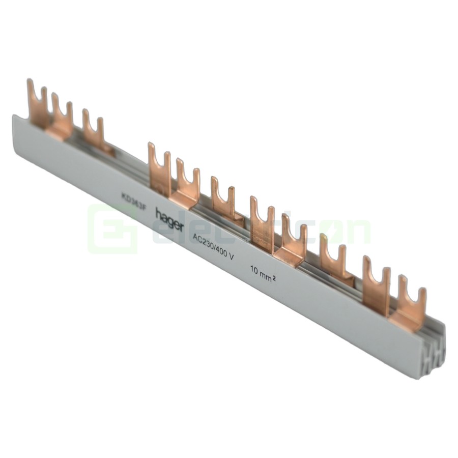 Busbar - Baretă alimentare - 3P trifazat tip furcă 12M (4x MCB 3P) 10mm² 63A - Hager KD363F
