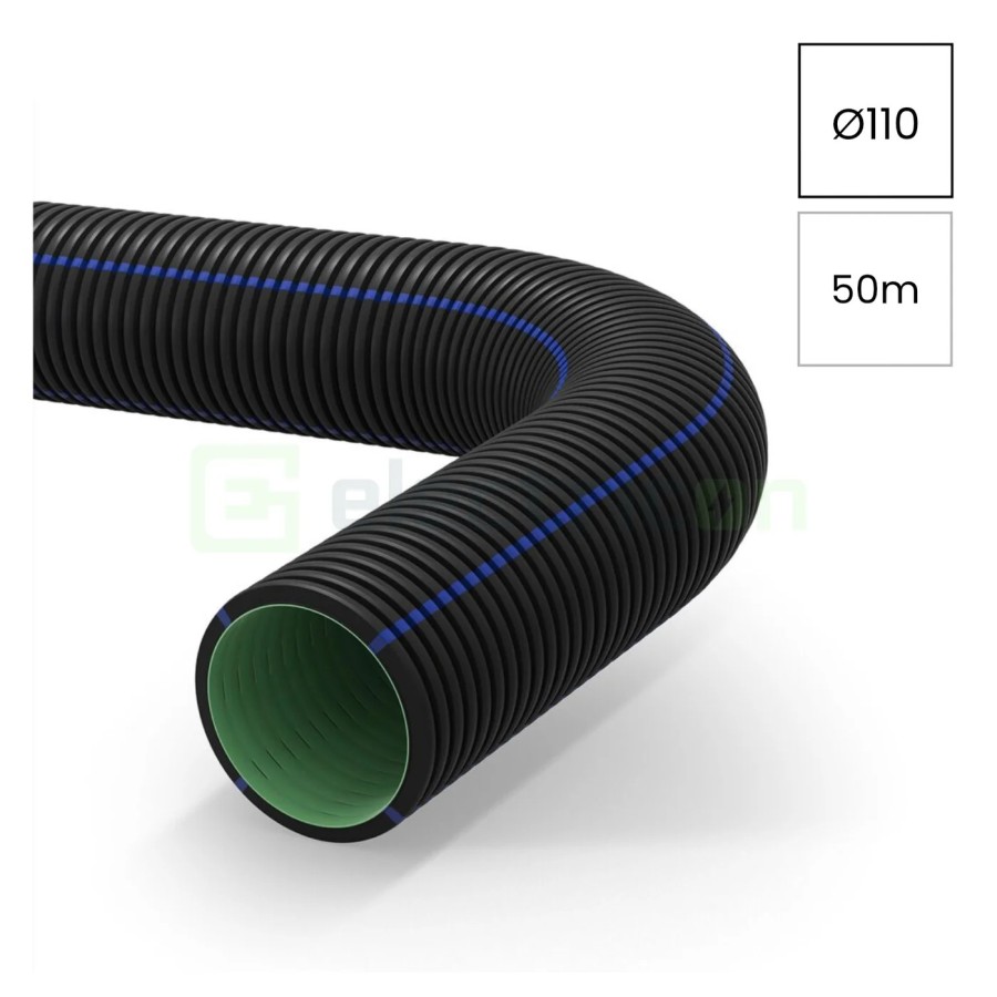 Țeavă riflată pentru drenaj cu perete dublu, D 110 mm, rolă de 50 metri, Kouvidis Geodrain Plus 2031110