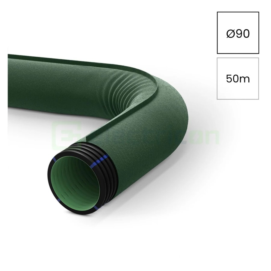 Țeavă riflată pentru drenaj cu perete dublu, cu geotextil incorporat D 90 mm, rolă de 50 metri, Kouvidis Geodrain Plus 2028090