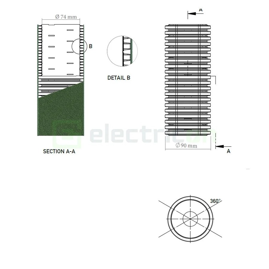 Țeavă riflată pentru drenaj cu perete dublu, cu geotextil incorporat D 90 mm, rolă de 50 metri, Kouvidis Geodrain Plus 2028090