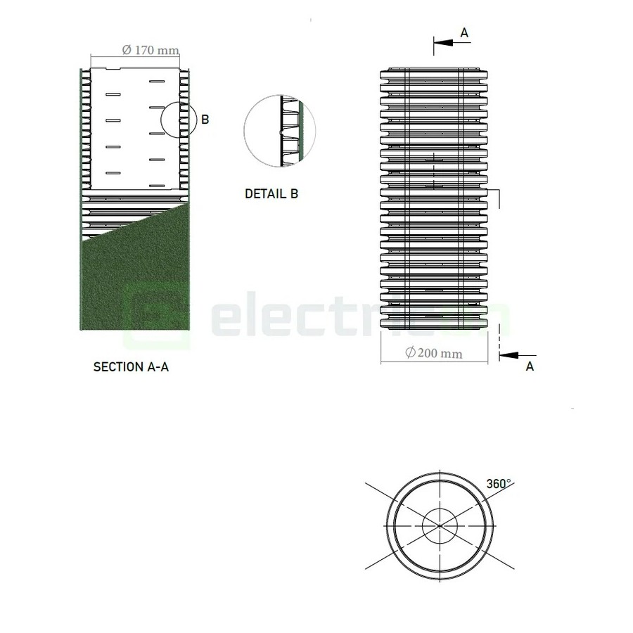 Țeavă riflată pentru drenaj cu perete dublu, cu geotextil incorporat D 200 mm, rolă de 25 metri, Kouvidis Geodrain Plus 2028200