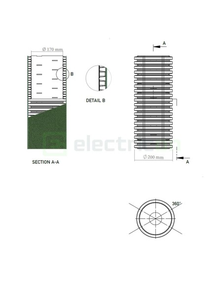 Țeavă riflată pentru drenaj cu perete dublu, cu geotextil incorporat D 200 mm, rolă de 25 metri, Kouvidis Geodrain Plus 2028200