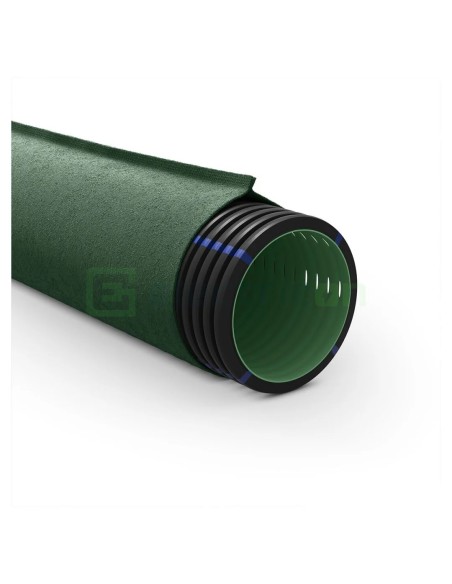 Țeavă riflată pentru drenaj cu perete dublu, cu geotextil incorporat D 200 mm, rolă de 25 metri, Kouvidis Geodrain Plus 2028200