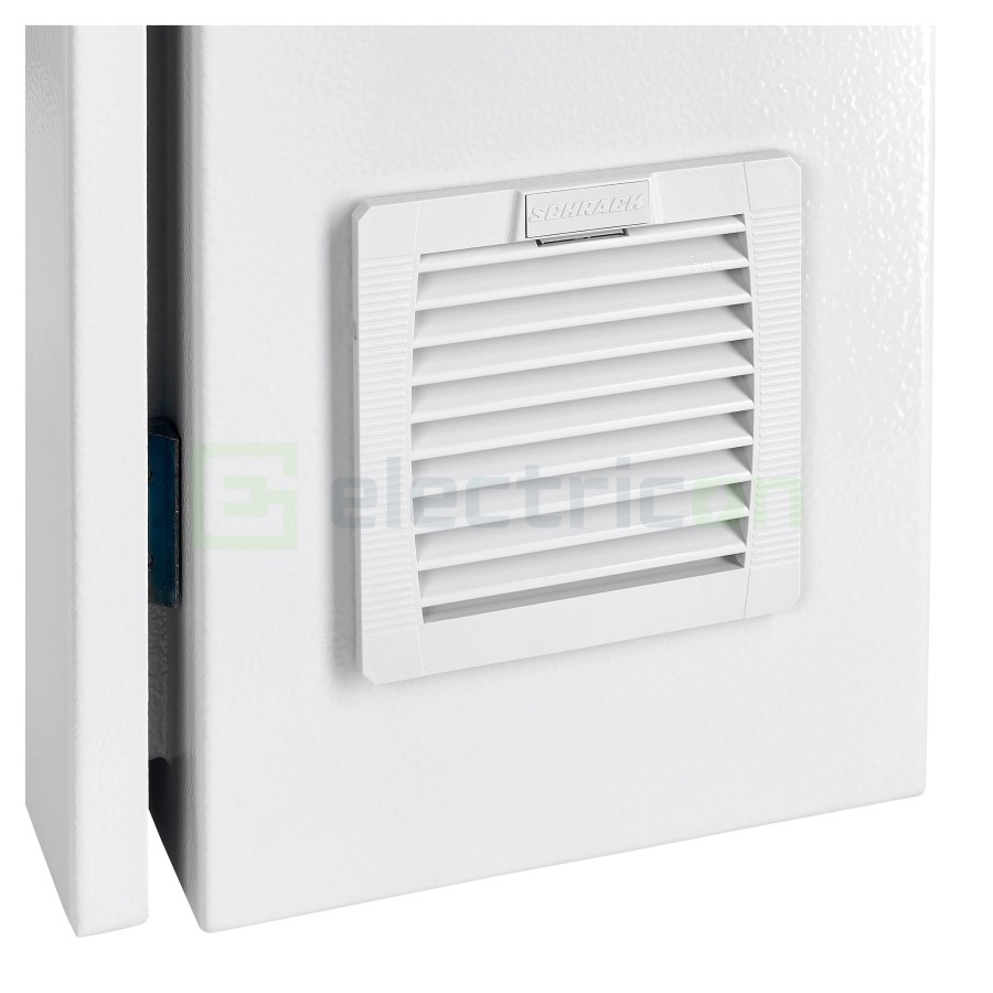 Carcasă cu filtru pentru ventilator tablou - 109x109x19mm IP54 gri deschis - Schrack IUKNE150