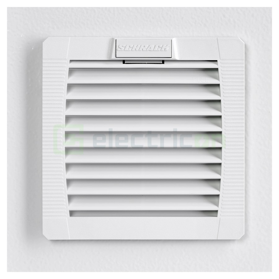 Carcasă cu filtru pentru ventilator tablou - 109x109x19mm IP54 gri deschis - Schrack IUKNE150