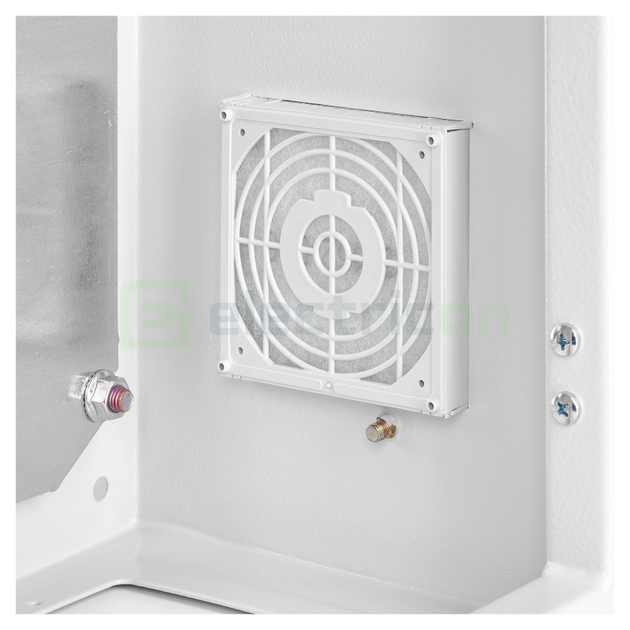 Carcasă cu filtru pentru ventilator tablou - 109x109x19mm IP54 gri deschis - Schrack IUKNE150
