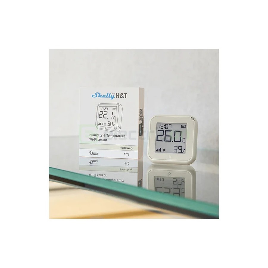 Termostat smart - Termohigrometru - H&T Gen3 Ivory, ecran E-ink, Wi-Fi, crem - Shelly H&T Gen3 Ivory