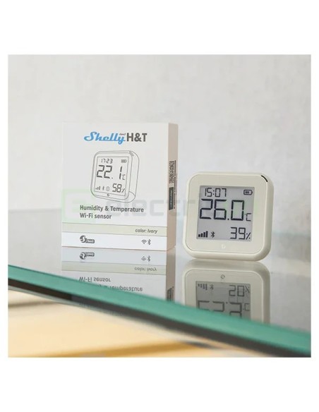Termostat smart - Termohigrometru - H&T Gen3 Ivory, ecran E-ink, Wi-Fi, crem - Shelly H&T Gen3 Ivory