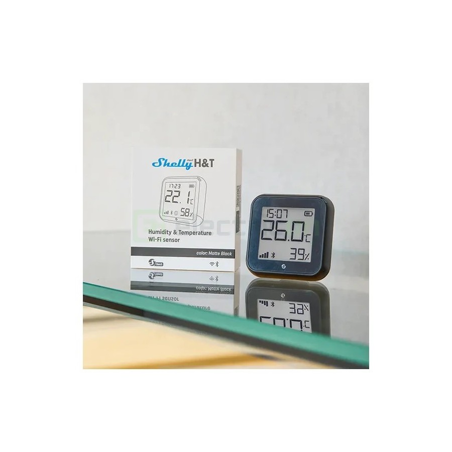 Termostat smart - Termohigrometru - H&T Gen3 Matte Black, ecran E-ink, Wi-Fi - Shelly H&T Gen3 Black
