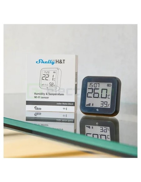 Termostat smart - Termohigrometru - H&T Gen3 Matte Black, ecran E-ink, Wi-Fi - Shelly H&T Gen3 Black