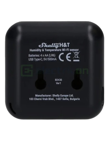 Termostat smart - Termohigrometru - H&T Gen3 Matte Black, ecran E-ink, Wi-Fi - Shelly H&T Gen3 Black