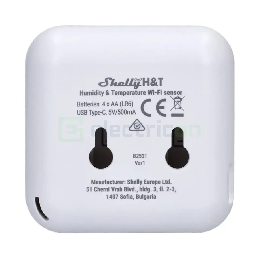 Termostat smart - Termohigrometru - H&T Gen3 Matte White, ecran E-ink, Wi-Fi - Shelly H&T Gen3 White