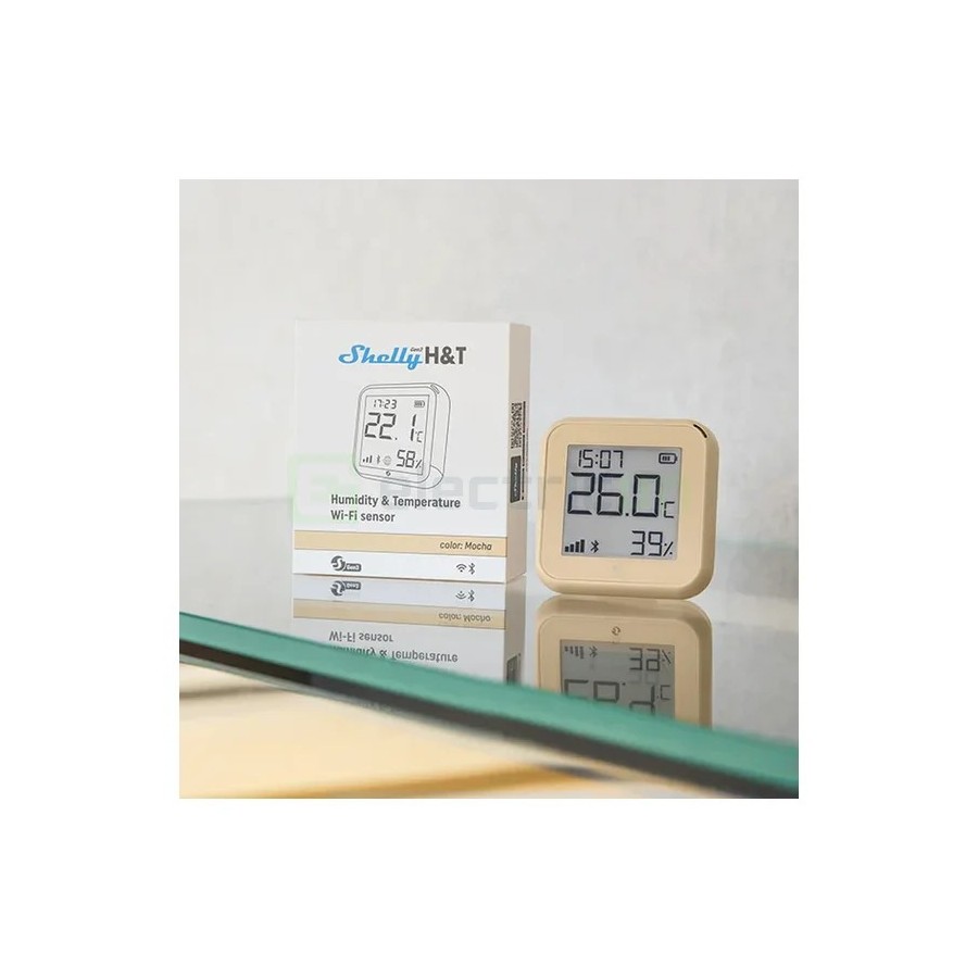 Termostat smart - Termohigrometru - H&T Gen3 Mocha, ecran E-ink, Wi-Fi, maro - Shelly H&T Gen3 Mocha
