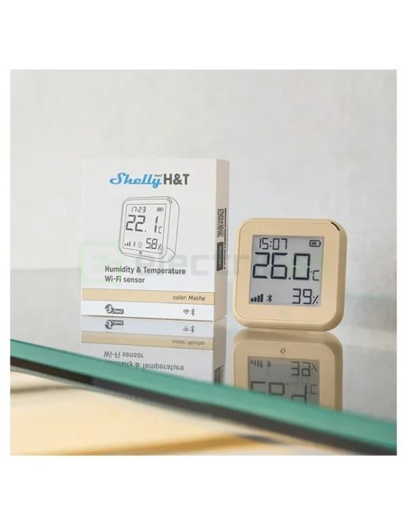 Termostat smart - Termohigrometru - H&T Gen3 Mocha, ecran E-ink, Wi-Fi, maro - Shelly H&T Gen3 Mocha