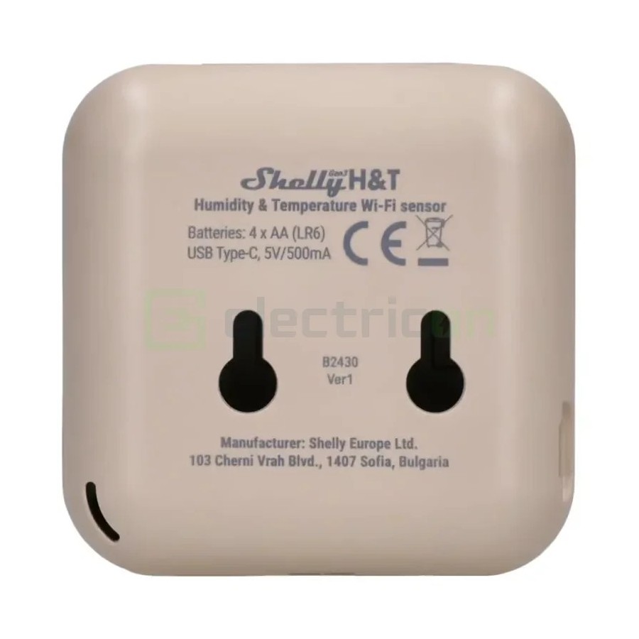 Termostat smart - Termohigrometru - H&T Gen3 Mocha, ecran E-ink, Wi-Fi, maro - Shelly H&T Gen3 Mocha
