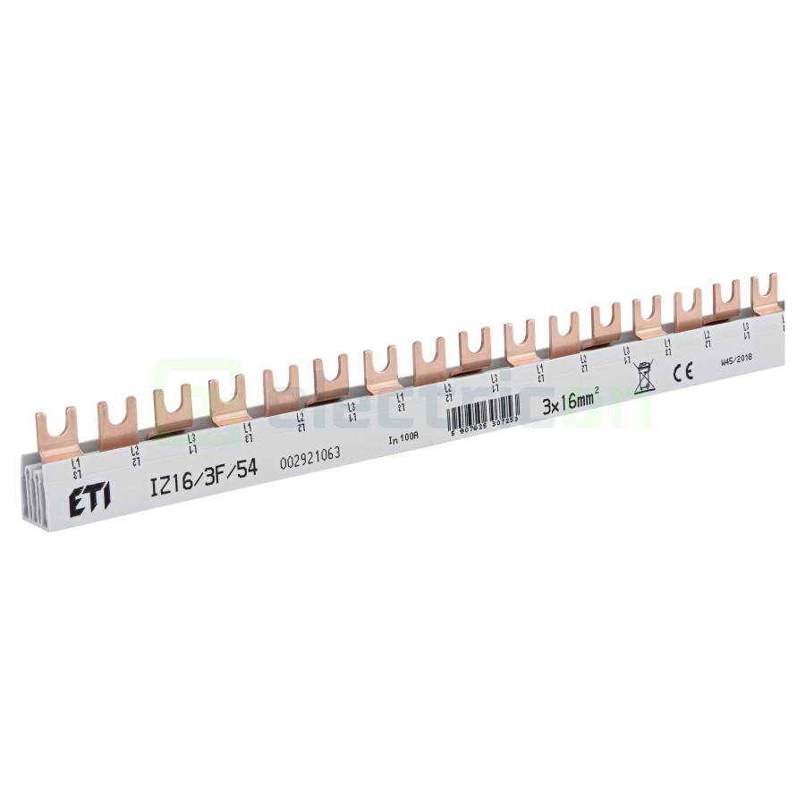 Busbar - Baretă alimentare - 3P trifazat tip furcă 54M 16mm² (6x MCB 3P) 100A IZ16/3F/54 - ETI 002921063