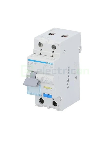 RCBO - Siguranță automată - Disjunctor cu protecție diferențială - tip A curba B 16A 10mA 6kA !P+N 2M - Hager ADA516D