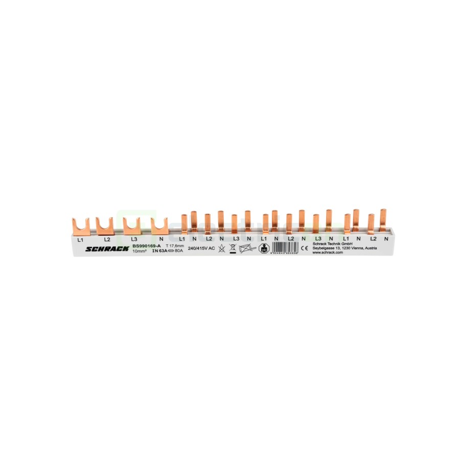 Busbar - Baretă alimentare - 4P trifazat 12M (1xRCCB 4P+ 8xMCB 1P+N 1M) - Amparo - Schrack BSA90169