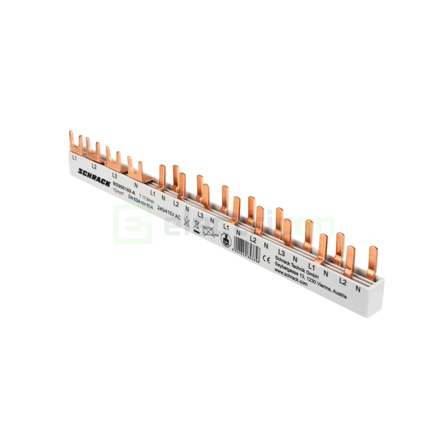 Busbar - Baretă alimentare - 4P trifazat 12M (1xRCCB 4P+ 8xMCB 1P+N 1M) - Amparo - Schrack BSA90169