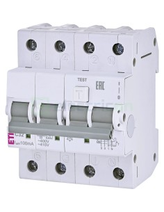 RCBO - Siguranță automată - Disjunctor cu protecție diferențială tip A curba C 32A 100mA 3P+N 4M KZS-4M - ETI 002174427