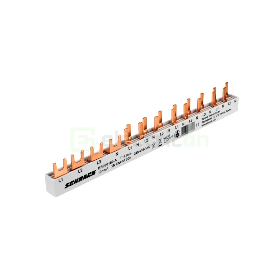 Busbar - Baretă alimentare - 4P trifazat 12M (1xRCCB 4P+ 8xMCB 1P+N 1M) - Amparo - Schrack BSA90169