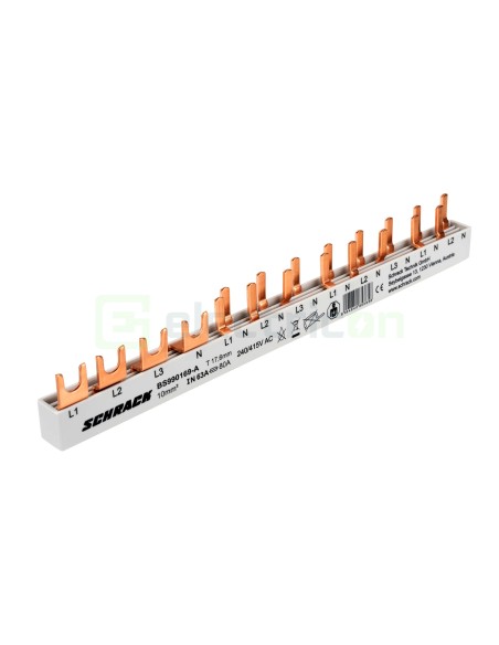 Busbar - Baretă alimentare - 4P trifazat 12M (1xRCCB 4P+ 8xMCB 1P+N 1M) - Amparo - Schrack BSA90169