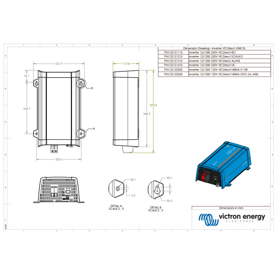 Invertor Off-Grid - 1000W 1200VA 12V VE.Direct - Victron Energy PIN122121210
