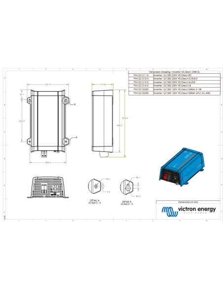 Invertor Off-Grid - 1000W 1200VA 12V VE.Direct - Victron Energy PIN122121210