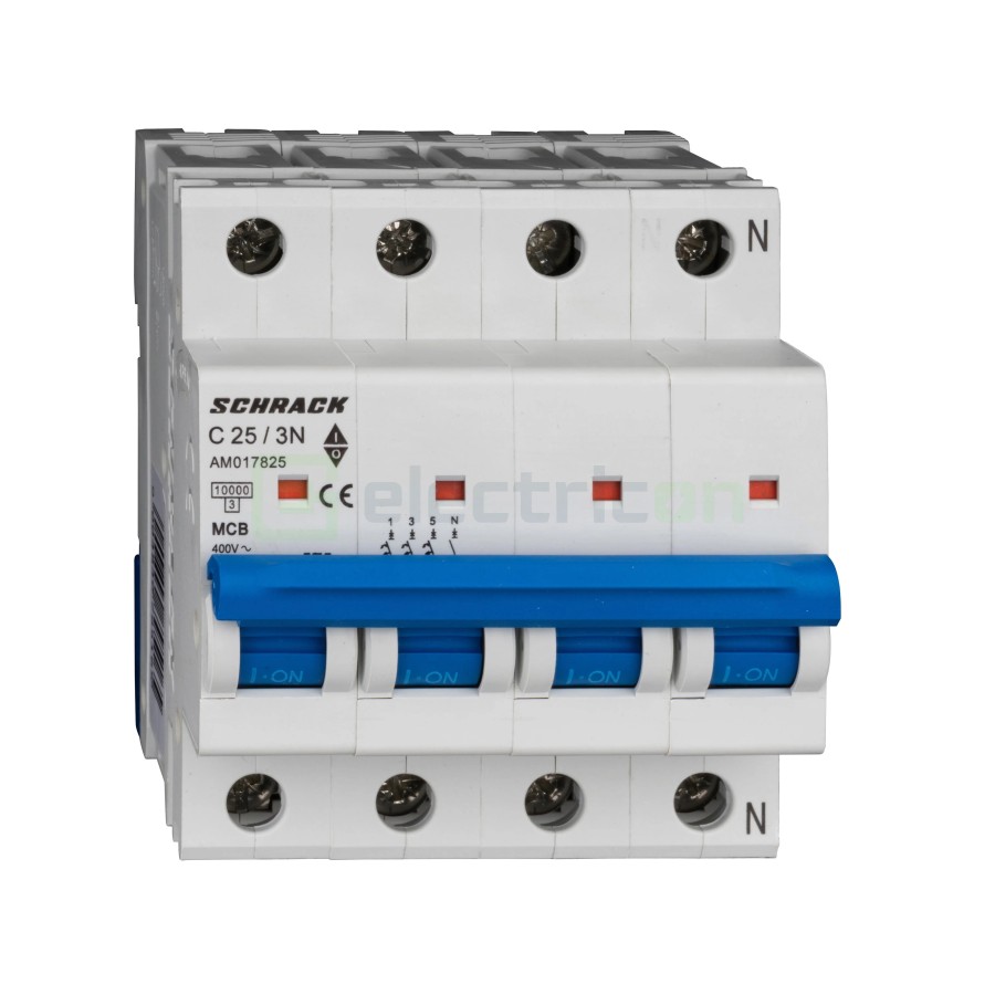 MCB - Siguranță automată - disjunctor - curba C 25A 10kA 3P+N 4M - Schrack AM017825