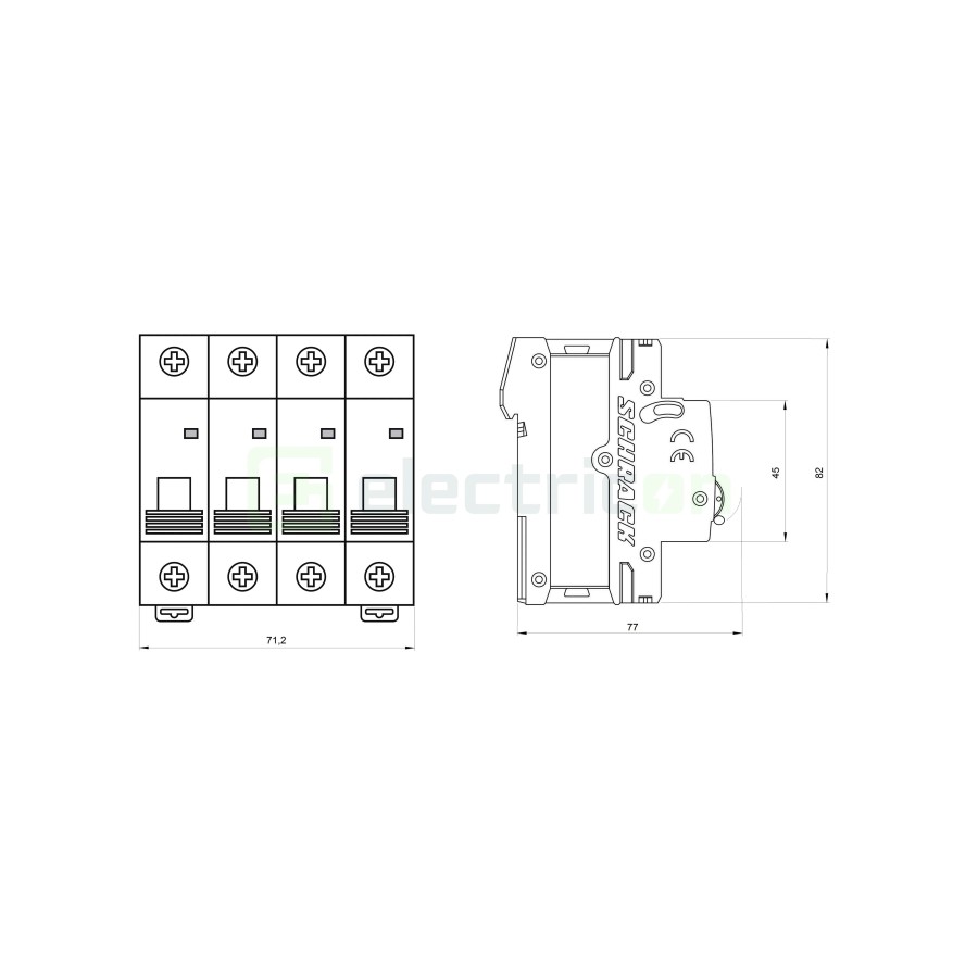 MCB - Siguranță automată - disjunctor - curba C 25A 10kA 3P+N 4M - Schrack AM017825