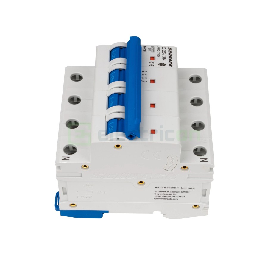 MCB - Siguranță automată - disjunctor - curba C 25A 10kA 3P+N 4M - Schrack AM017825