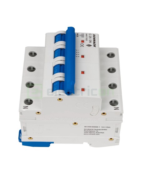 MCB - Siguranță automată - disjunctor - curba C 25A 10kA 3P+N 4M - Schrack AM017825