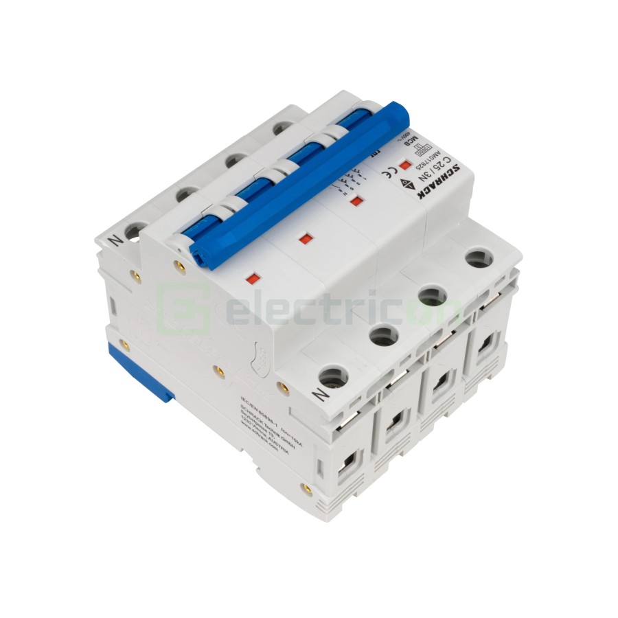 MCB - Siguranță automată - disjunctor - curba C 25A 10kA 3P+N 4M - Schrack AM017825