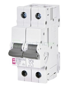 MCB - Siguranță automată - disjunctor - curba B 20A 10kA 2P 2M ETIMAT P10 - ETI 001901211
