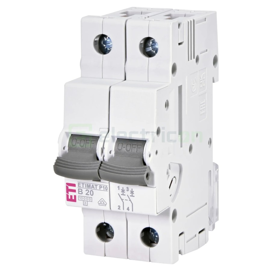 MCB - Siguranță automată - disjunctor - curba B 20A 10kA 2P 2M ETIMAT P10 - ETI 001901211