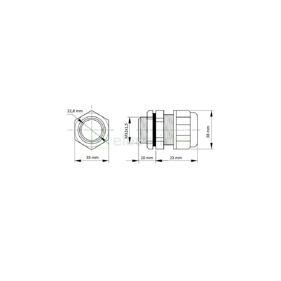 Presetupă - metrică metalică pentru cablu 15-22 mm filet M32 x 1.5 IP66 - Tracon Electric MGF-32