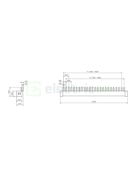 Busbar - Baretă alimentare - 2P monofazat tip furcă 12M (12x MCB N+P) 10mm² 100A - Schrack BSA90162