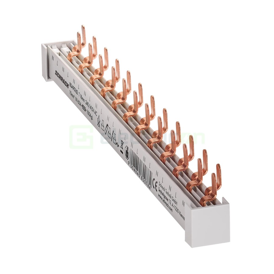 Busbar - Baretă alimentare - 2P monofazat tip furcă 12M (12x MCB N+P) 10mm² 100A - Schrack BSA90162