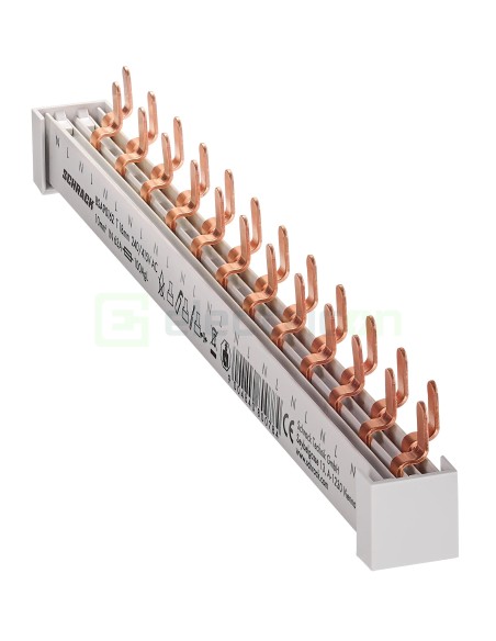 Busbar - Baretă alimentare - 2P monofazat tip furcă 12M (12x MCB N+P) 10mm² 100A - Schrack BSA90162