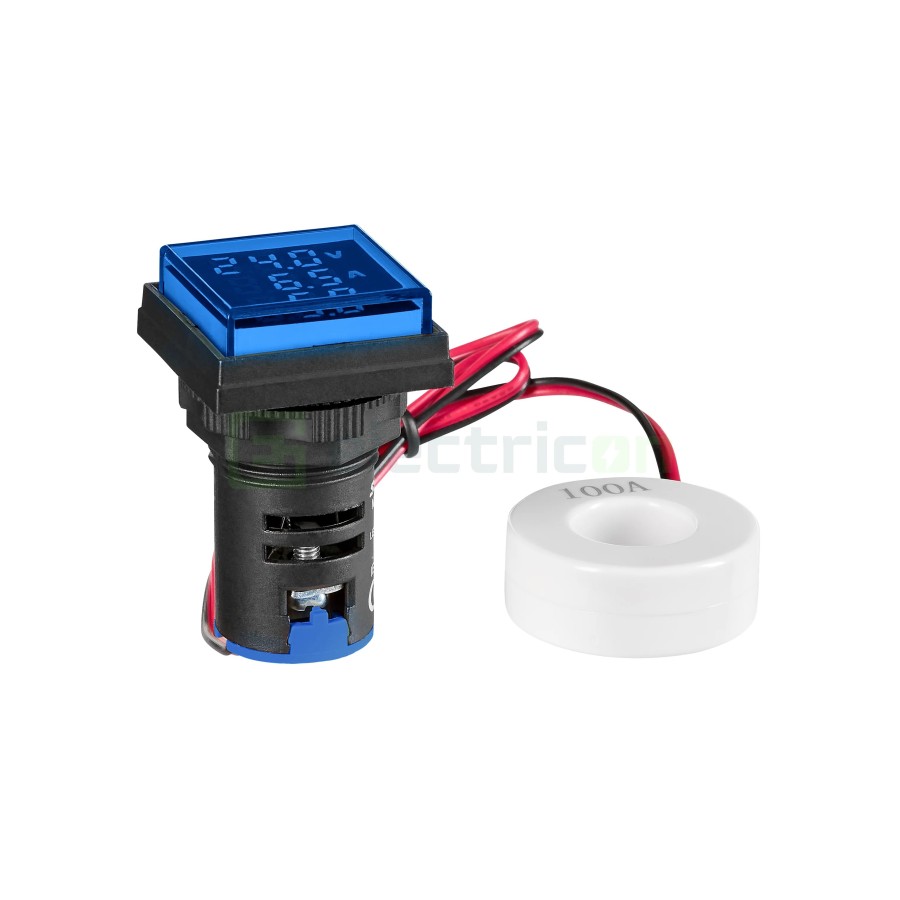 Multimetru - montaj în panou, 22.5 mm, 0 - 100 A, 50 - 500V AC, albastru, pătrat, IP65 - Schrack MGF32100B