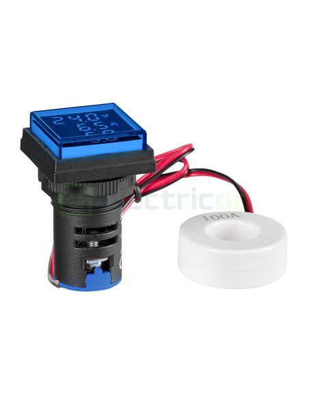 Multimetru - montaj în panou, 22.5 mm, 0 - 100 A, 50 - 500V AC, albastru, pătrat, IP65 - Schrack MGF32100B