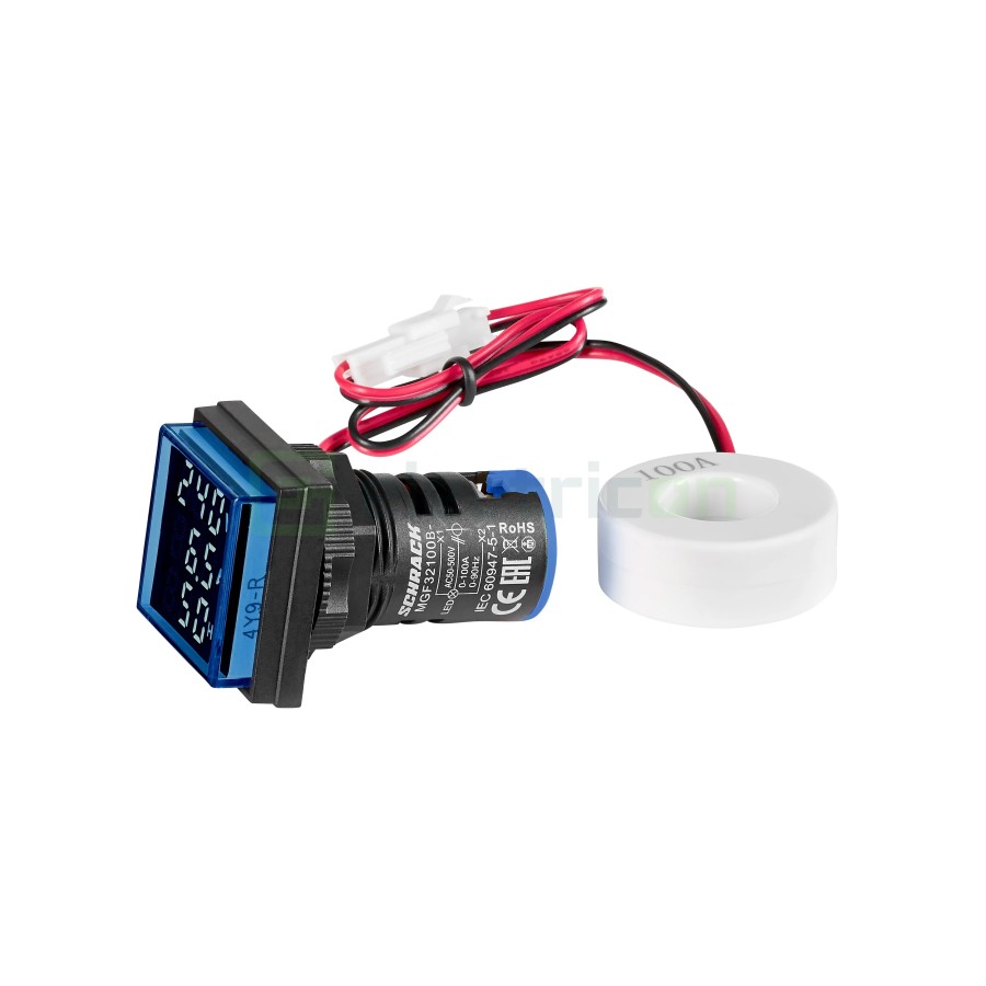 Multimetru - montaj în panou, 22.5 mm, 0 - 100 A, 50 - 500V AC, albastru, pătrat, IP65 - Schrack MGF32100B