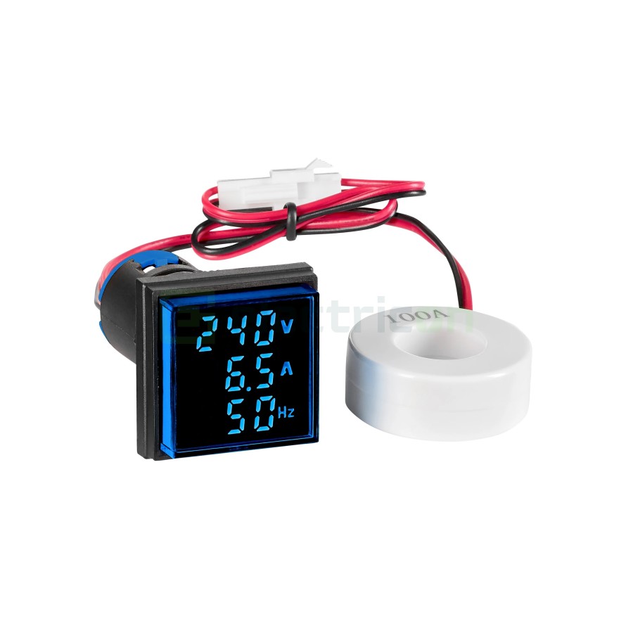 Multimetru - montaj în panou, 22.5 mm, 0 - 100 A, 50 - 500V AC, albastru, pătrat, IP65 - Schrack MGF32100B