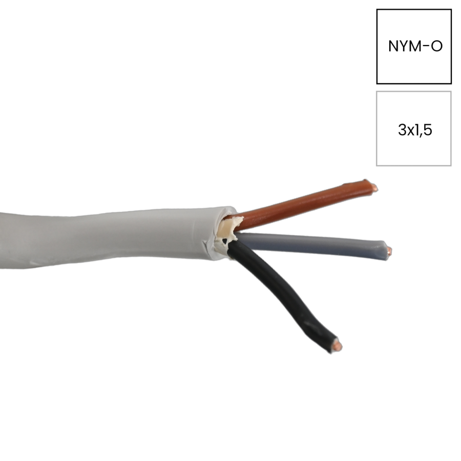 Cablu electric rigid cupru NYM-J 3x1,5 mm² - gri deschis - Helukabel 39007