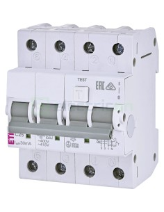RCBO - Siguranță automată - Disjunctor cu protecție diferențială - tip A curba C 25A 6kA 3P+N 4M KZS-4M - ETI 002174926