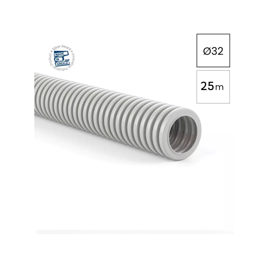 Copex - tub riflat U-PVC - Ø32 mm - 20 metri - 1250N rezistent UV - gri ignifug - Kouvidis - Conflex 2041032